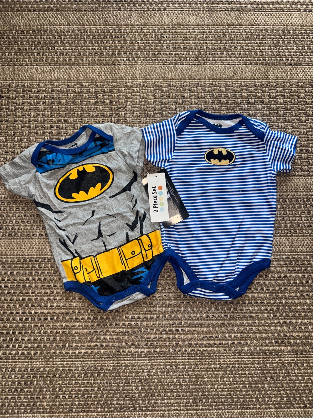 Batman Baby Bodysuit Set - Gray, Blue & Yellow